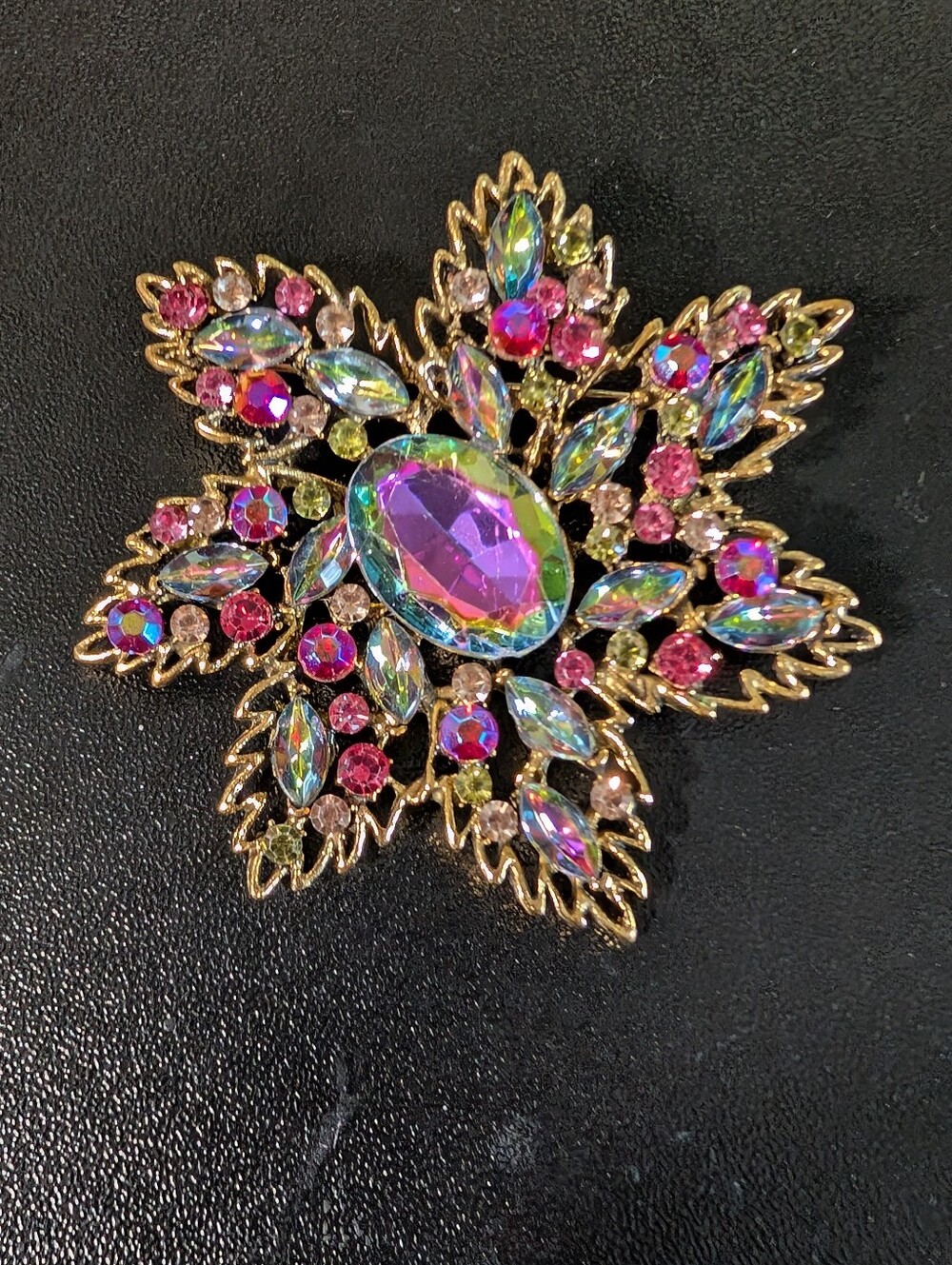Aurora Crystal Floral Star Brooch - Pink Multicolor
